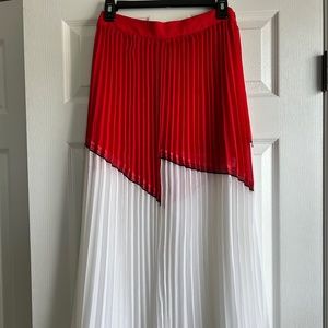 Derek Lam 10 Crosby Red and White Accordion Pleated MIDI Skirt